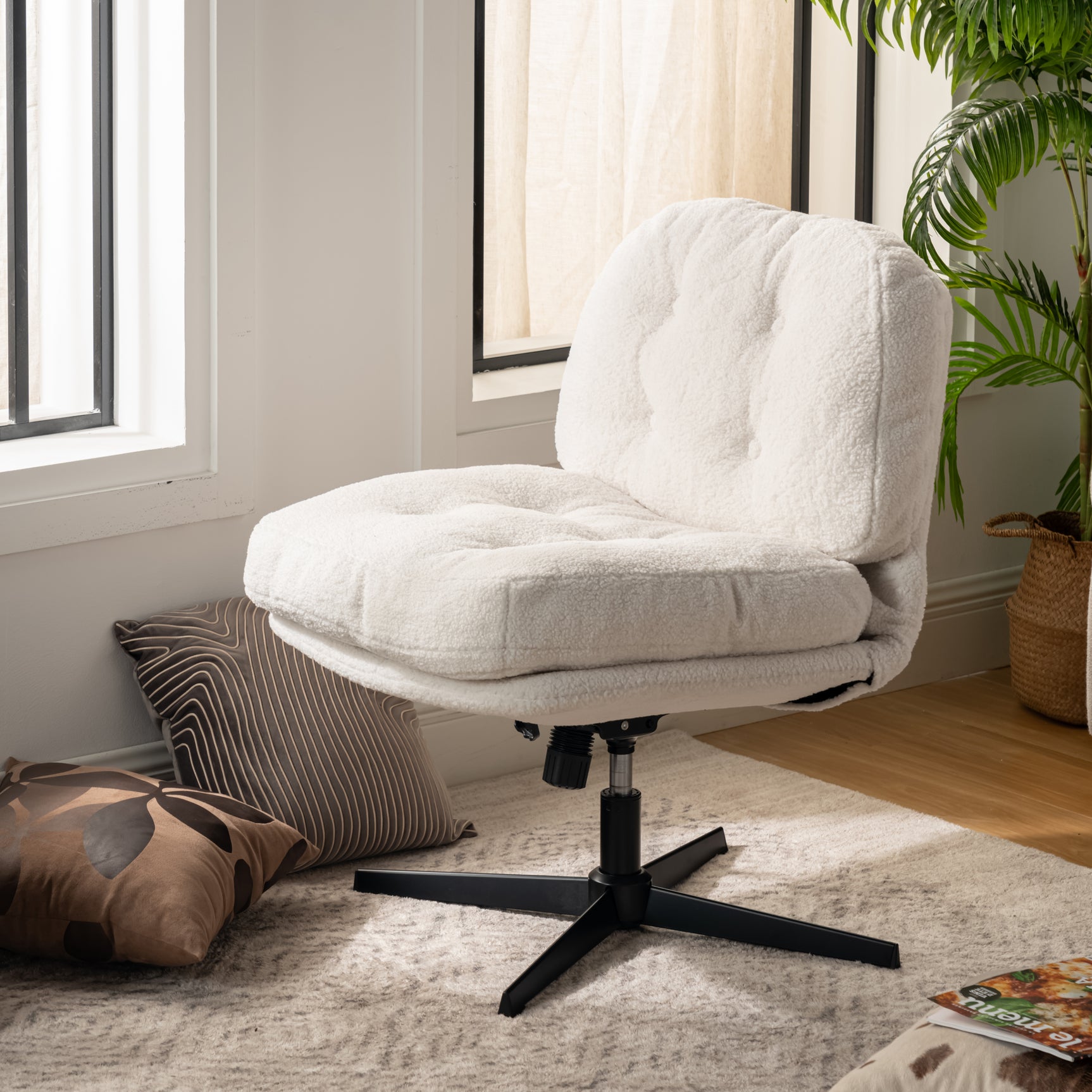 Swivel and adjustable lounge chair in white corduroy - ALINTONEX