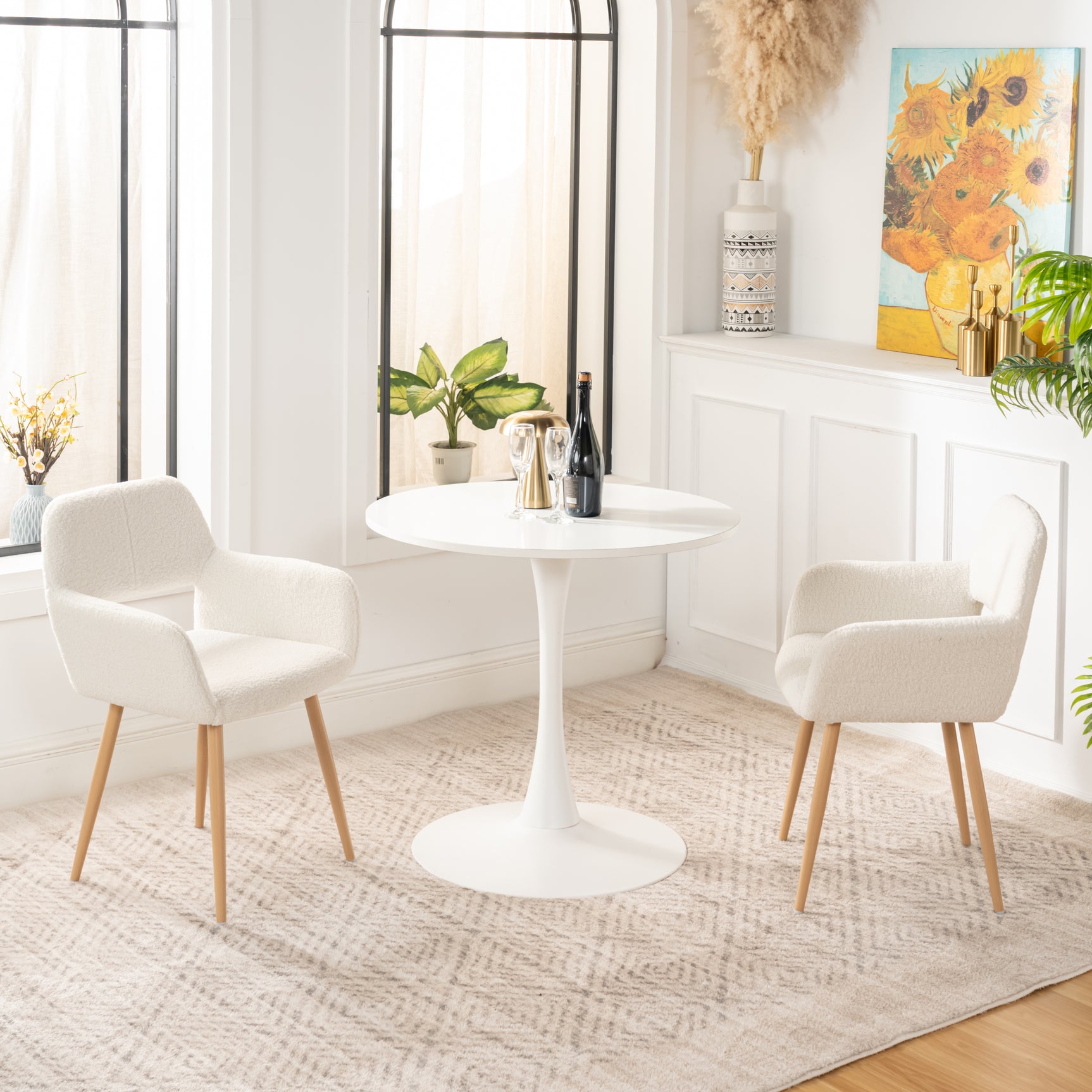 Set of 4 Scandinavian dining room armchairs with beige sheepskin fabric armrests - CROMWELL