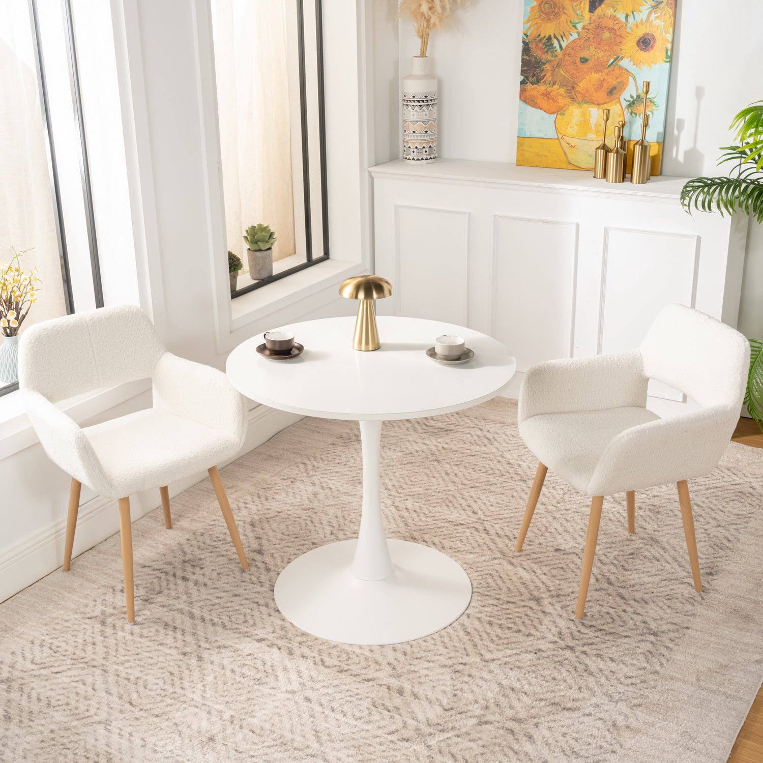 Table salle à manger ronde scandinave 2-4 personnes en bois et métal blanc - CLIFT