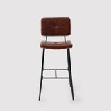 Set of 6 industrial bar stools with back in brown oiled leather - POMONA BAR