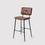 Set of 6 industrial bar stools with back in brown oiled leather - POMONA BAR