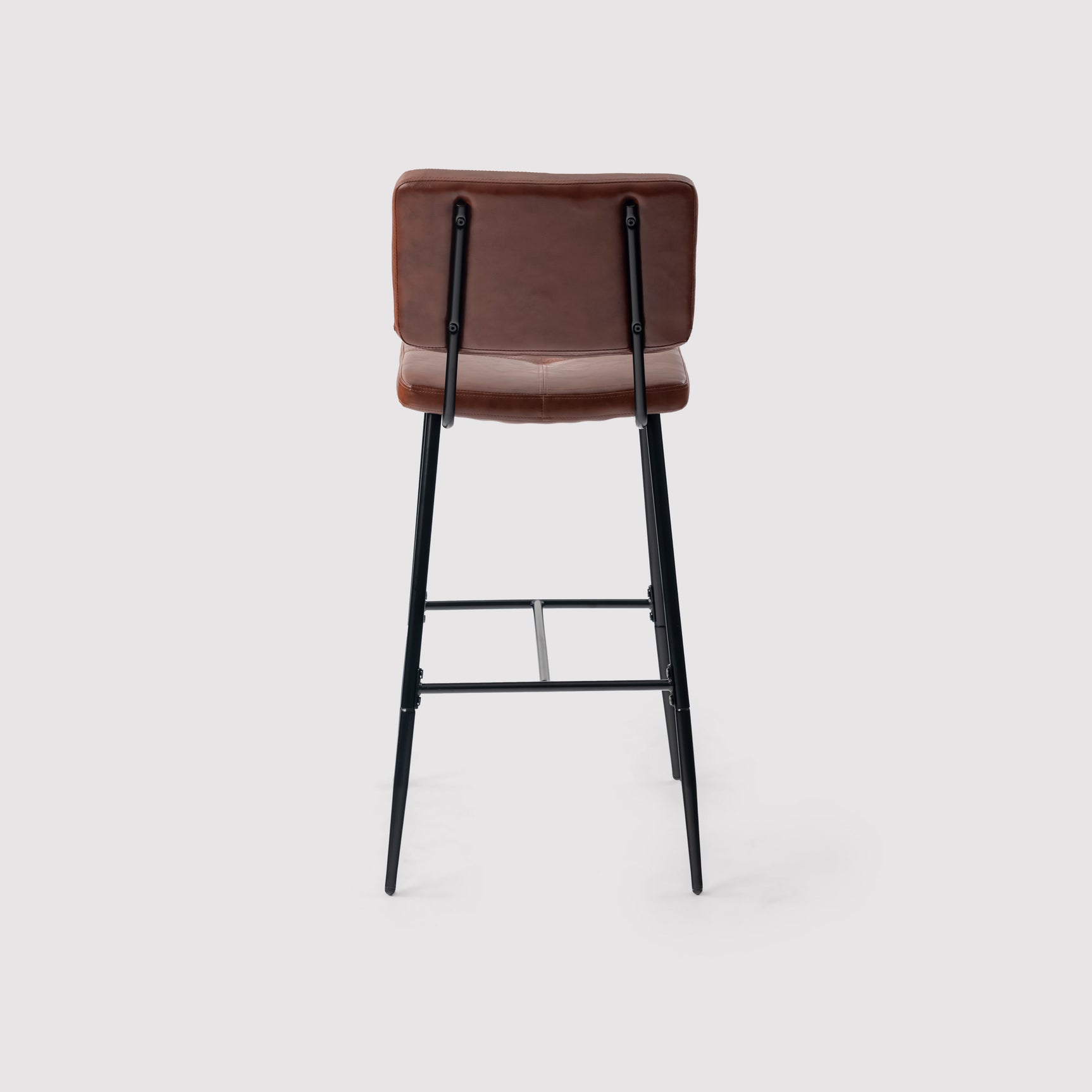 Set of 6 industrial bar stools with back in brown oiled leather - POMONA BAR