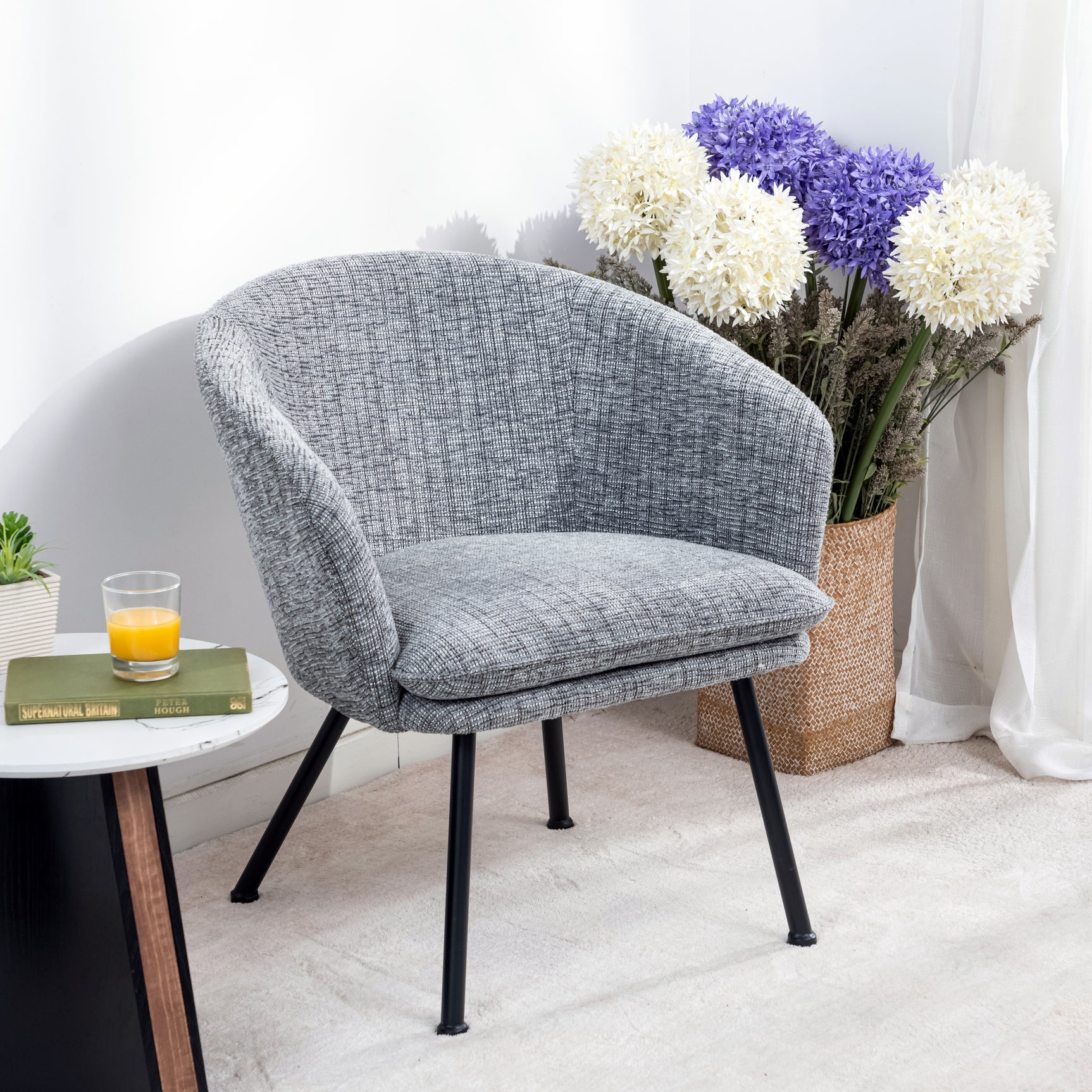 Sillón relax contemporáneo en tejido gris oscuro, robusta estructura de metal negro - DIXIER FABRIC DARK GREY