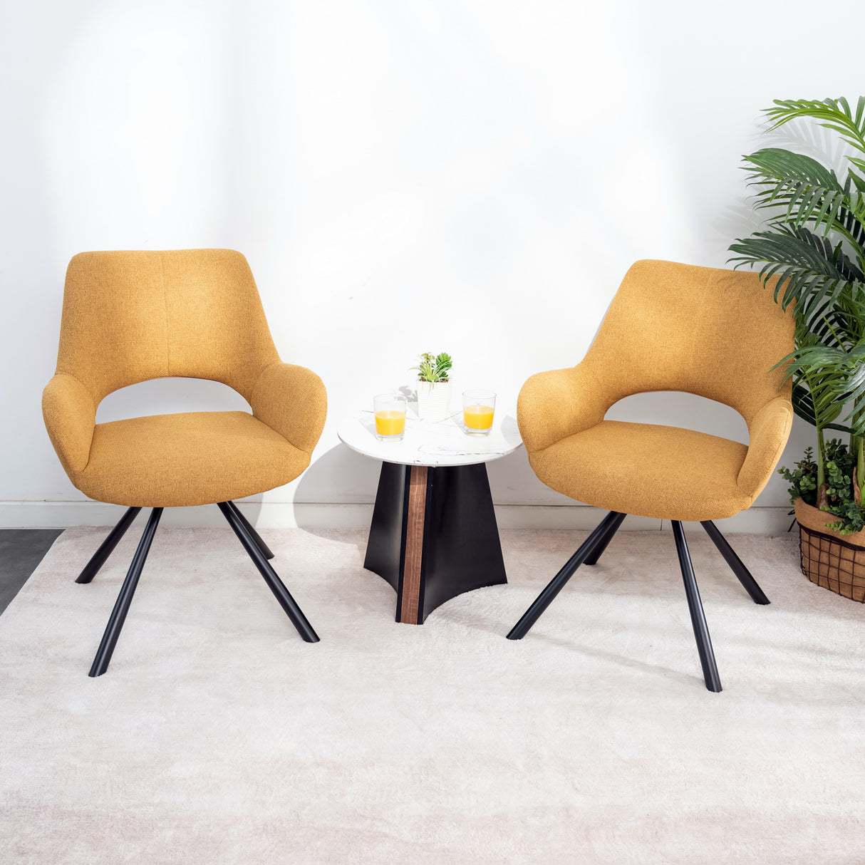 Lot de 2 chaises de salle à manger contemporaines en tissu jaune, pieds en métal noir - BETH FABRIC YELLOW