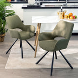 Lot de 2 chaises de salle à manger contemporaines en tissu vert barrel, pieds en métal noir - BETH FABRIC GREEN