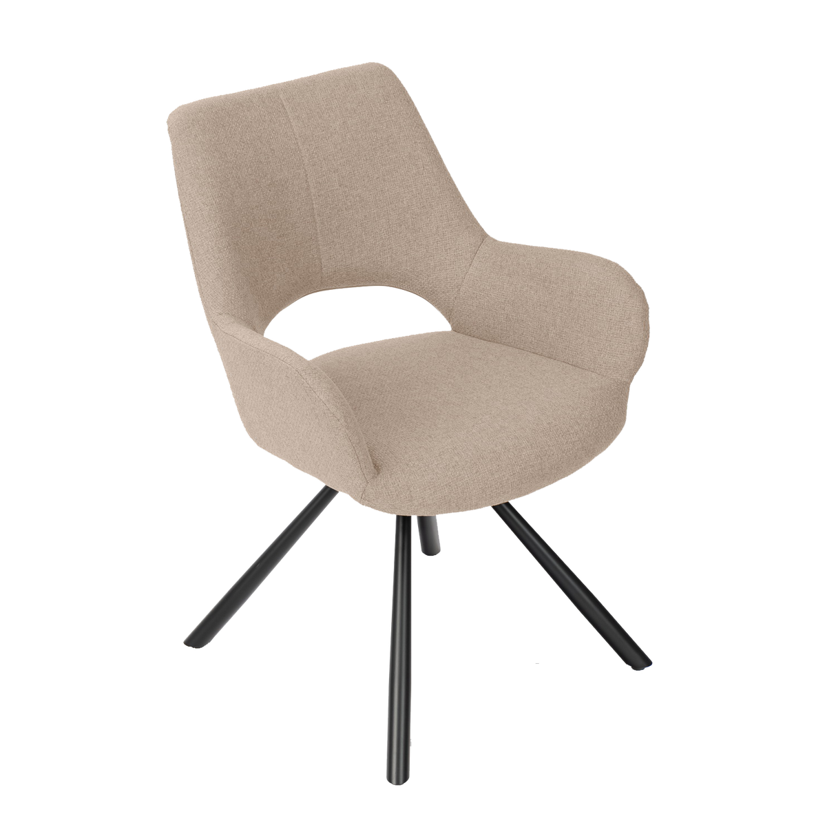 Set of 2 contemporary dining room chairs in brown fabric, black metal legs - BETH FABRIC LIGHT BROWN