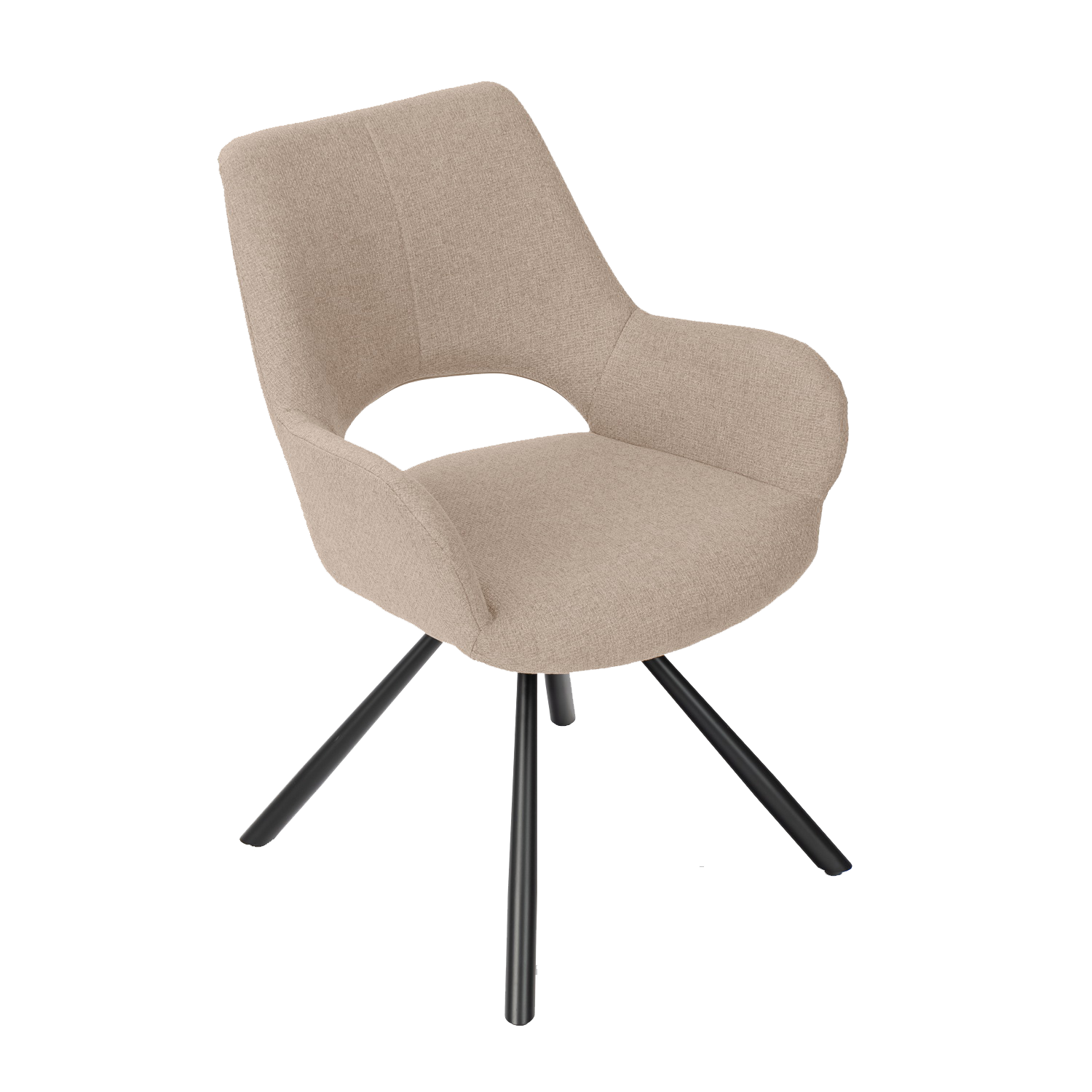 Lot de 2 chaises de salle à manger contemporaines en tissu brun, pieds en métal noir - BETH FABRIC LIGHT BROWN