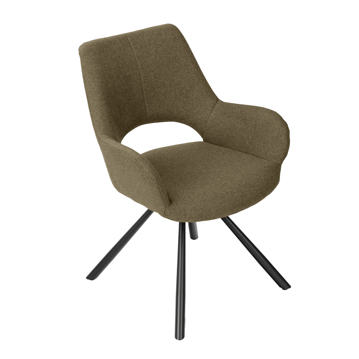 Lot de 2 chaises de salle à manger contemporaines en tissu vert barrel, pieds en métal noir - BETH FABRIC GREEN