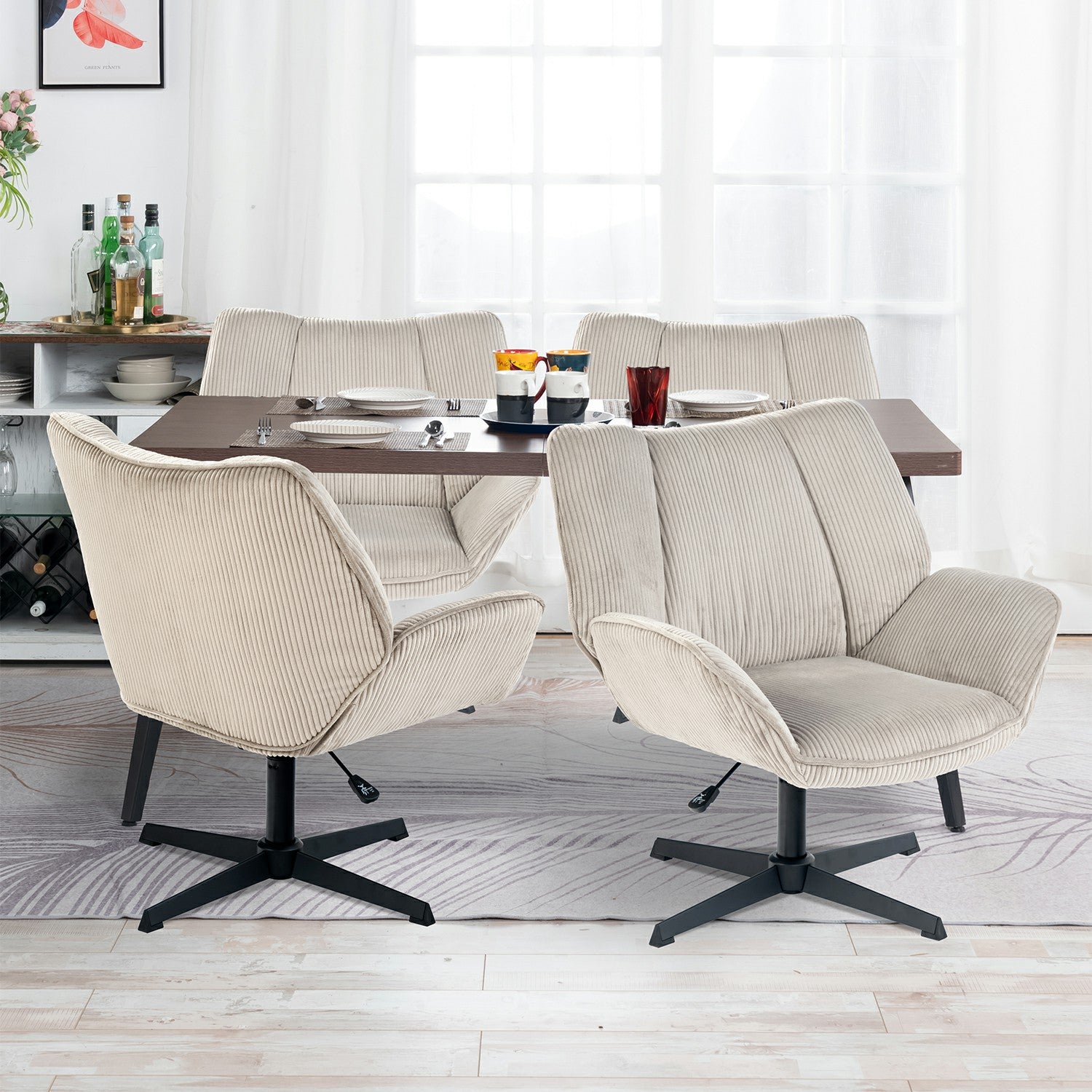 Fauteuil de loisirs réglable pivotant avec accoudoirs en velours côtelé beige - DUROTHIL