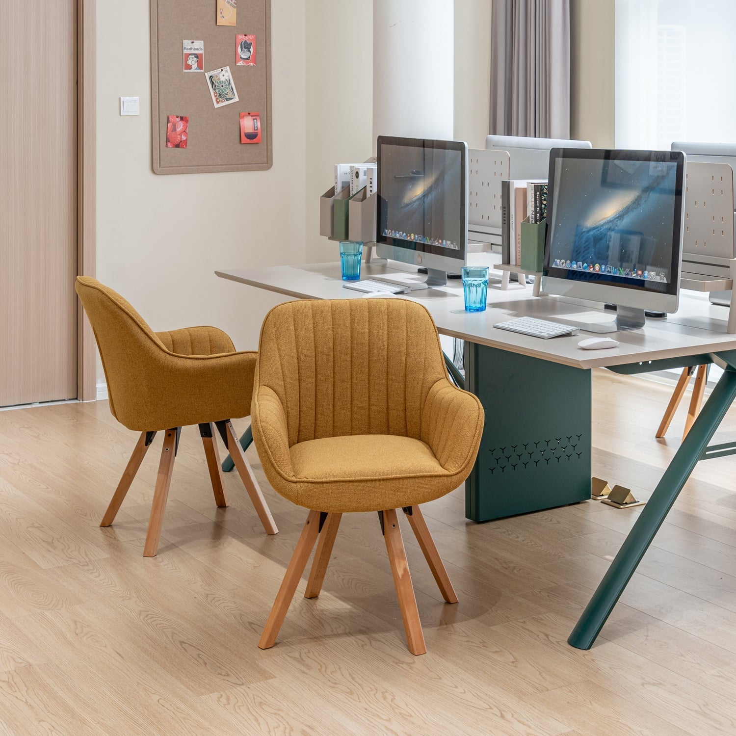 Chaise de salle à manger confortables en tissu jaune pivotantes 360° - CARSON FABRIC YELLOW