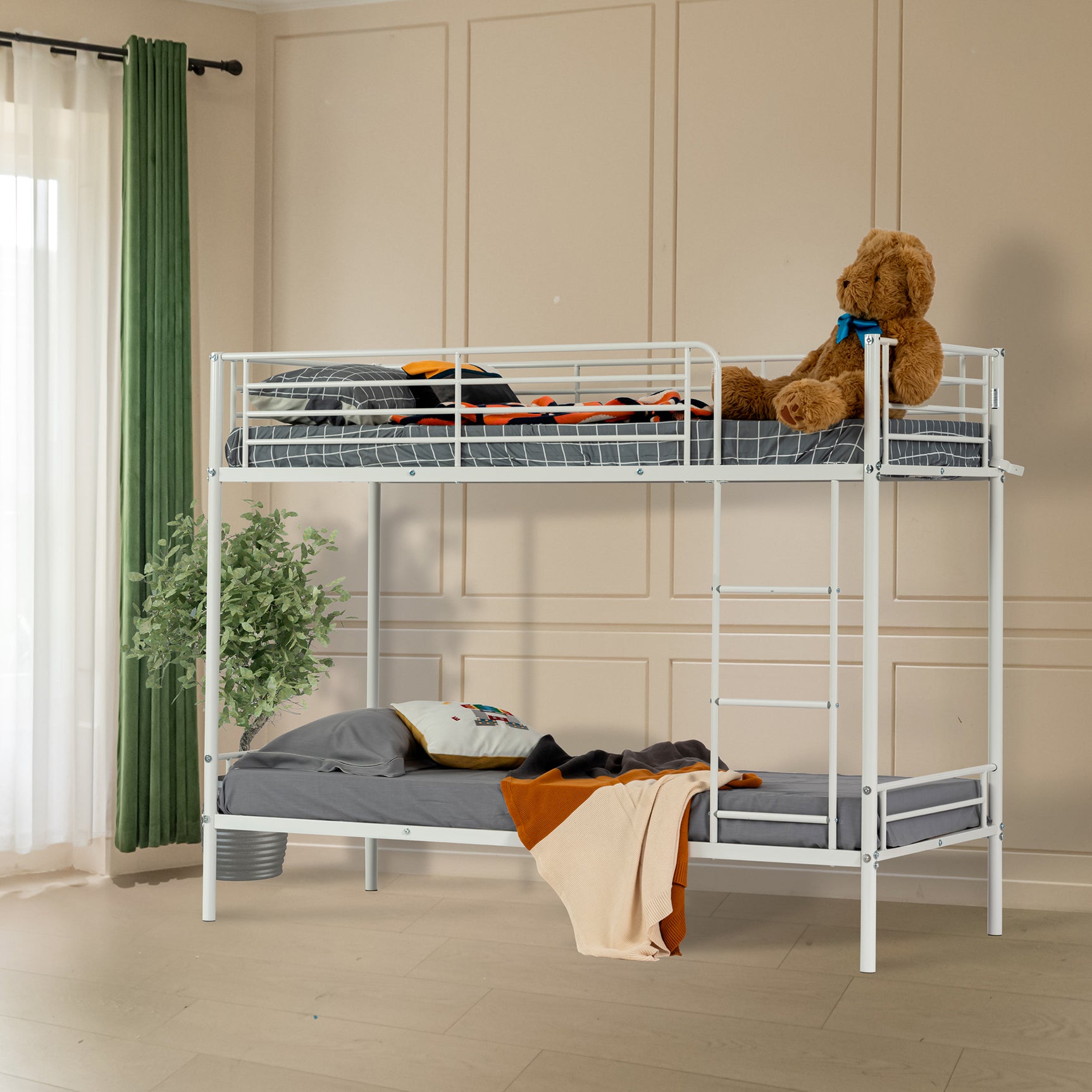 2-seater, 2-story bunk bed in white metal with ladder 90x190cm (mattress not included) - TWIN