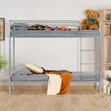 2-seater, 2-story bunk bed in silver metal with ladder 90x190cm (mattress not included) - TWIN