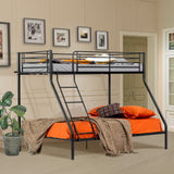 3-seater and 2-story bunk bed in black metal with ladder 140x190cm and 90x190cm (mattress not included) - JAZZ