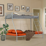 3-seater, 2-story bunk bed in silver metal with ladder 140x190cm and 90x190cm (mattress not included) - JAZZ