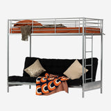 90x190cm bunk bed with convertible sofa bench and silver metal slatted base (mattress not included) - LIBERTY