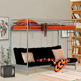 90x190cm bunk bed set with silver metal convertible bench, and 2-seater foldable futon mattress - LIBERTY N MICA