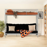 90x190cm bunk bed with convertible sofa bench and silver metal slatted base (mattress not included) - LIBERTY