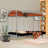 90x190cm bunk bed with convertible sofa bench and silver metal slatted base (mattress not included) - LIBERTY