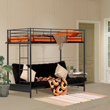 90x190cm bunk bed with convertible sofa bench and black metal slatted base (mattress not included) - LIBERTY