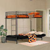 90x190cm bunk bed with convertible sofa bench and black metal slatted base (mattress not included) - LIBERTY