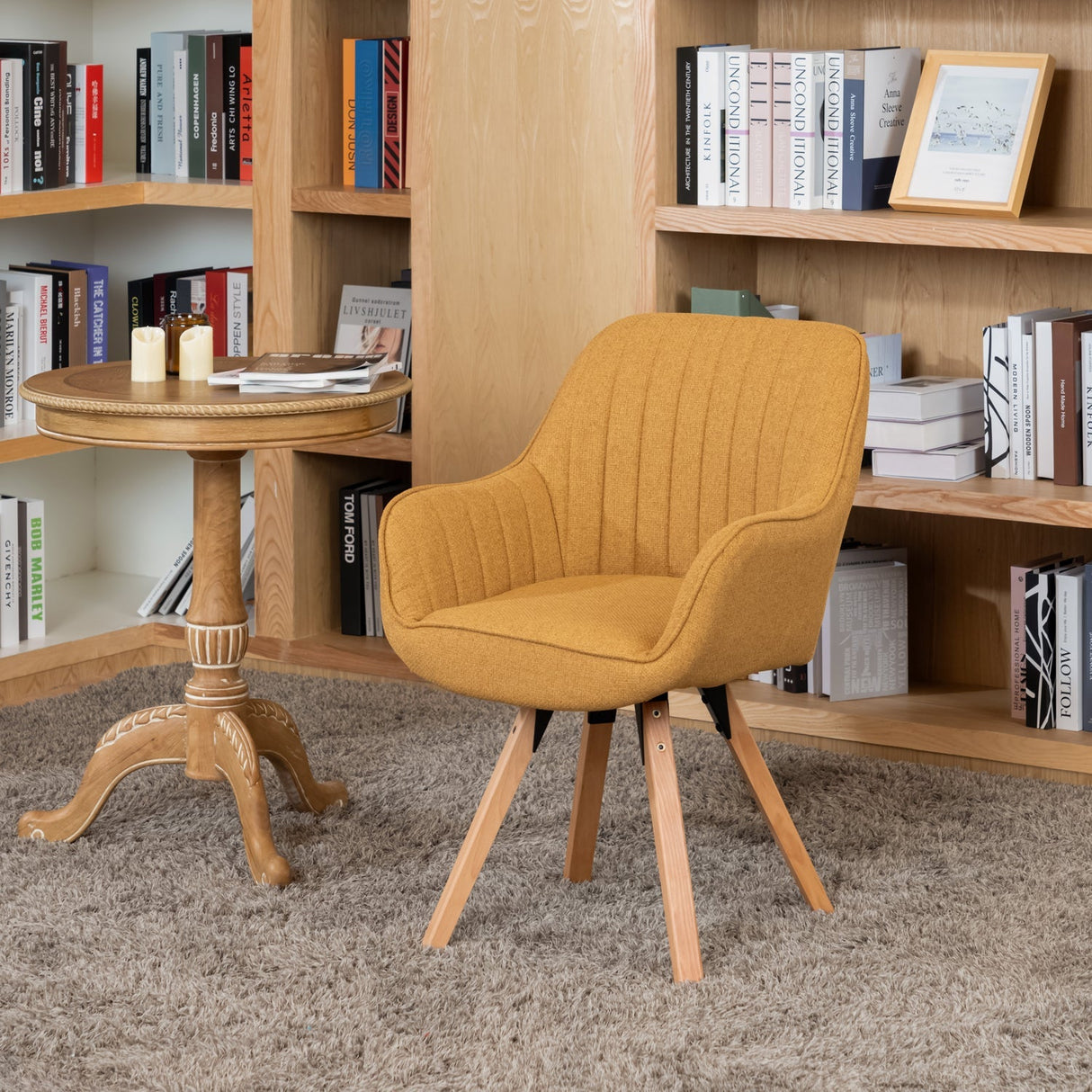 Comfortable dining room chair in yellow fabric with 360° swivel - CARSON FABRIC YELLOW