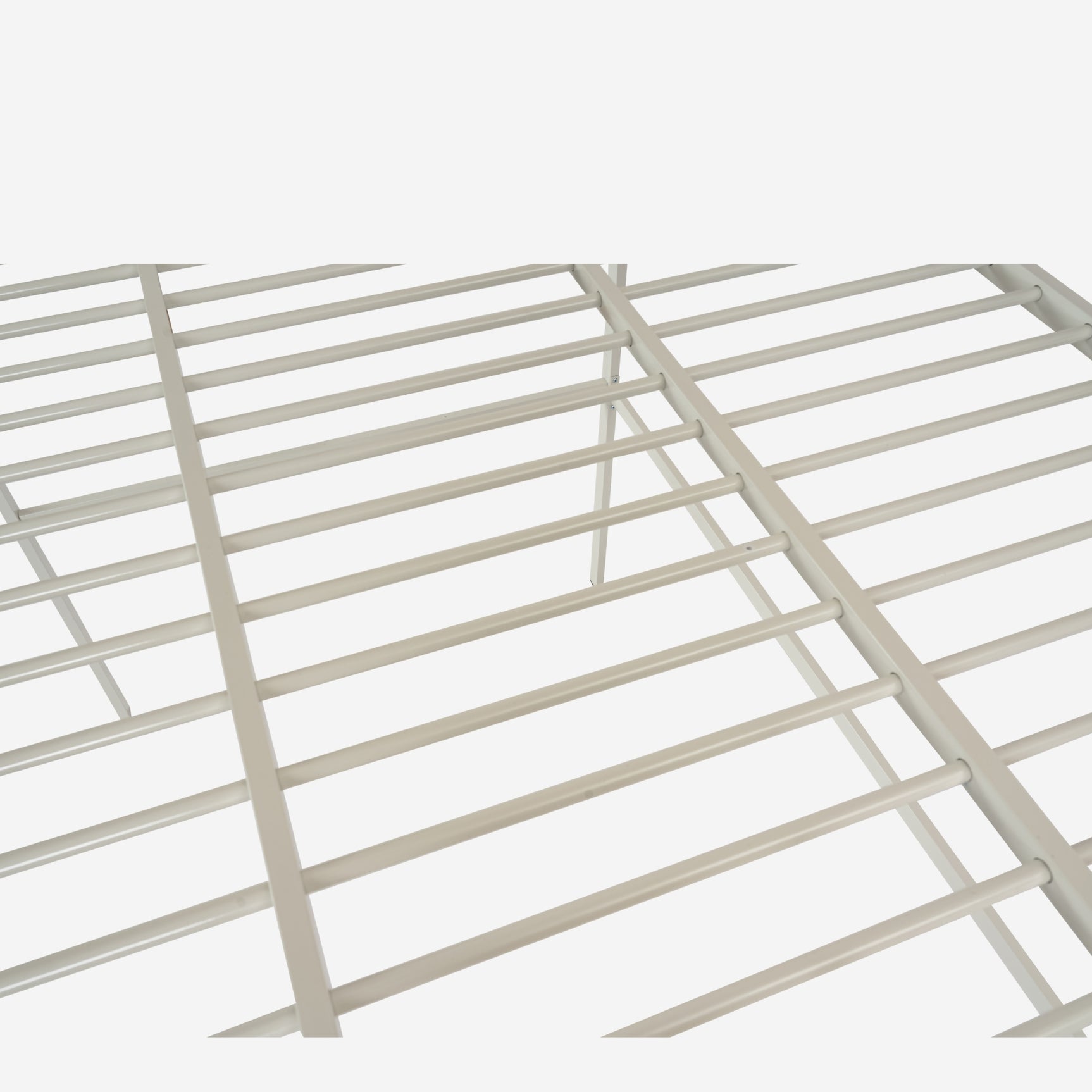 2-Sitzer-Mezzanine-Bett aus weißem Metall mit integriertem Schreibtisch, 140 x 190 cm großes Bett (Matratze nicht im Lieferumfang enthalten) – LIONEL