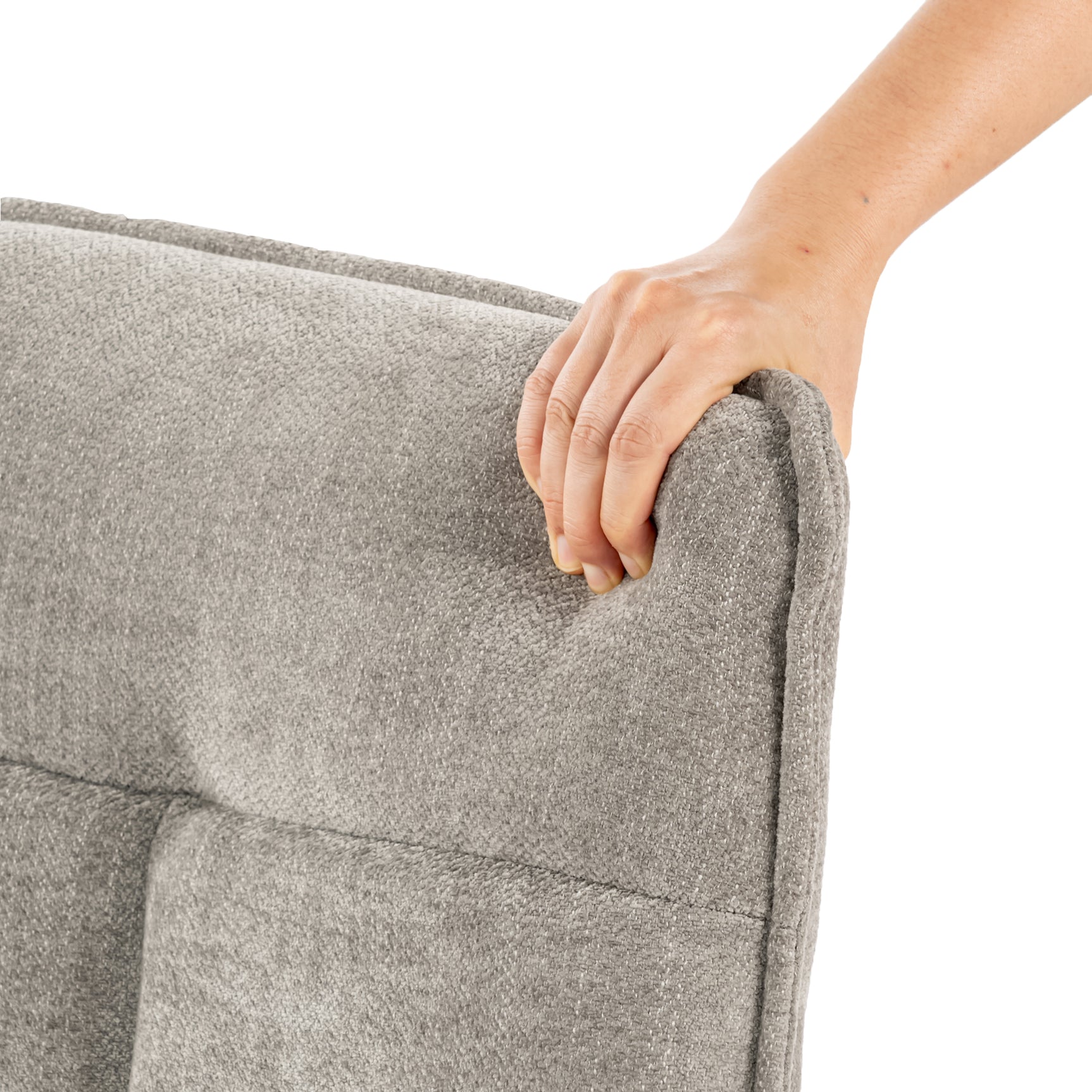 Sillón de ocio ajustable en tejido de chenilla gris, giratorio 360° - CHARLOTTE