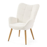 Fauteuil scandinave avec accoudoirs en tissu mouton boulette beige à surpiqûres - KANAS