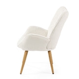 Fauteuil scandinave avec accoudoirs en tissu mouton boulette beige à surpiqûres - KANAS