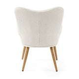 Poltrona scandinava con braccioli in tessuto di pelle di pecora beige con cuciture - KANAS