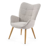 Scandinavian armchair with armrests in gray fabric with stitching - KANAS