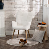 Fauteuil scandinave avec accoudoirs en tissu mouton boulette beige à surpiqûres - KANAS