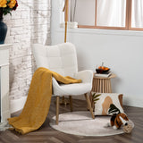 Fauteuil scandinave avec accoudoirs en tissu mouton boulette beige à surpiqûres - KANAS