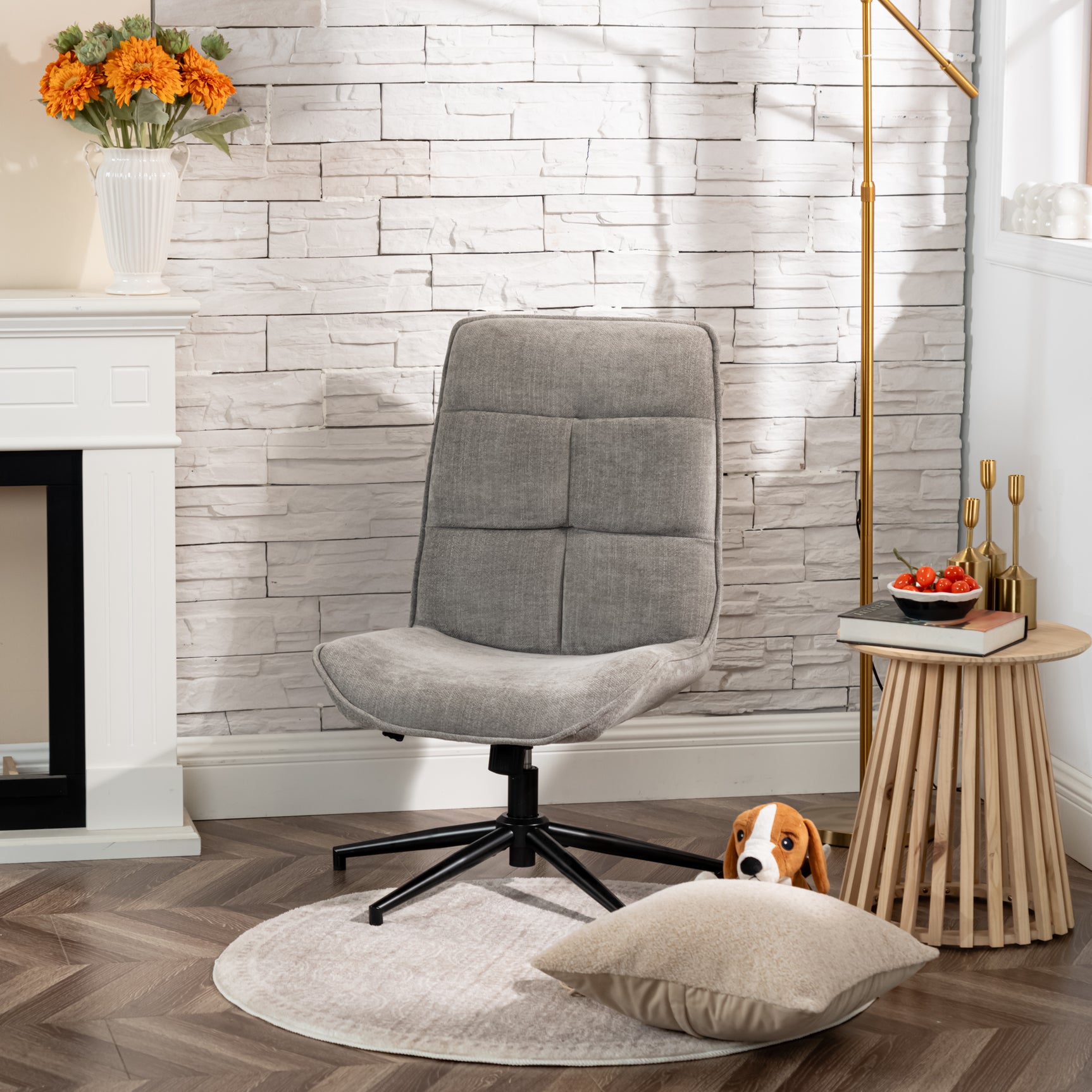 Fauteuil de loisirs réglable en tissu chenille gris pivotant à 360° - CHARLOTTE