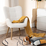 Fauteuil scandinave avec accoudoirs en tissu mouton boulette beige à surpiqûres - KANAS