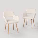 Set of 2 Scandinavian dining room armchairs with armrests in beige sheepskin fabric - CROMWELL