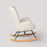 Fauteuil à bascule allaitement scandinave avec accoudoirs en tissu mouton boulette beige à surpiqûres - FUNKEL