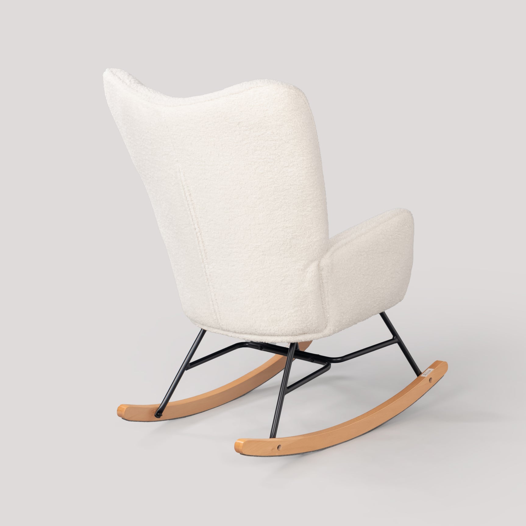 Scandinavian nursing rocking chair with armrests in beige sheepskin fabric with stitching - FUNKEL