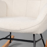 Fauteuil à bascule allaitement scandinave avec accoudoirs en tissu mouton boulette beige à surpiqûres - FUNKEL