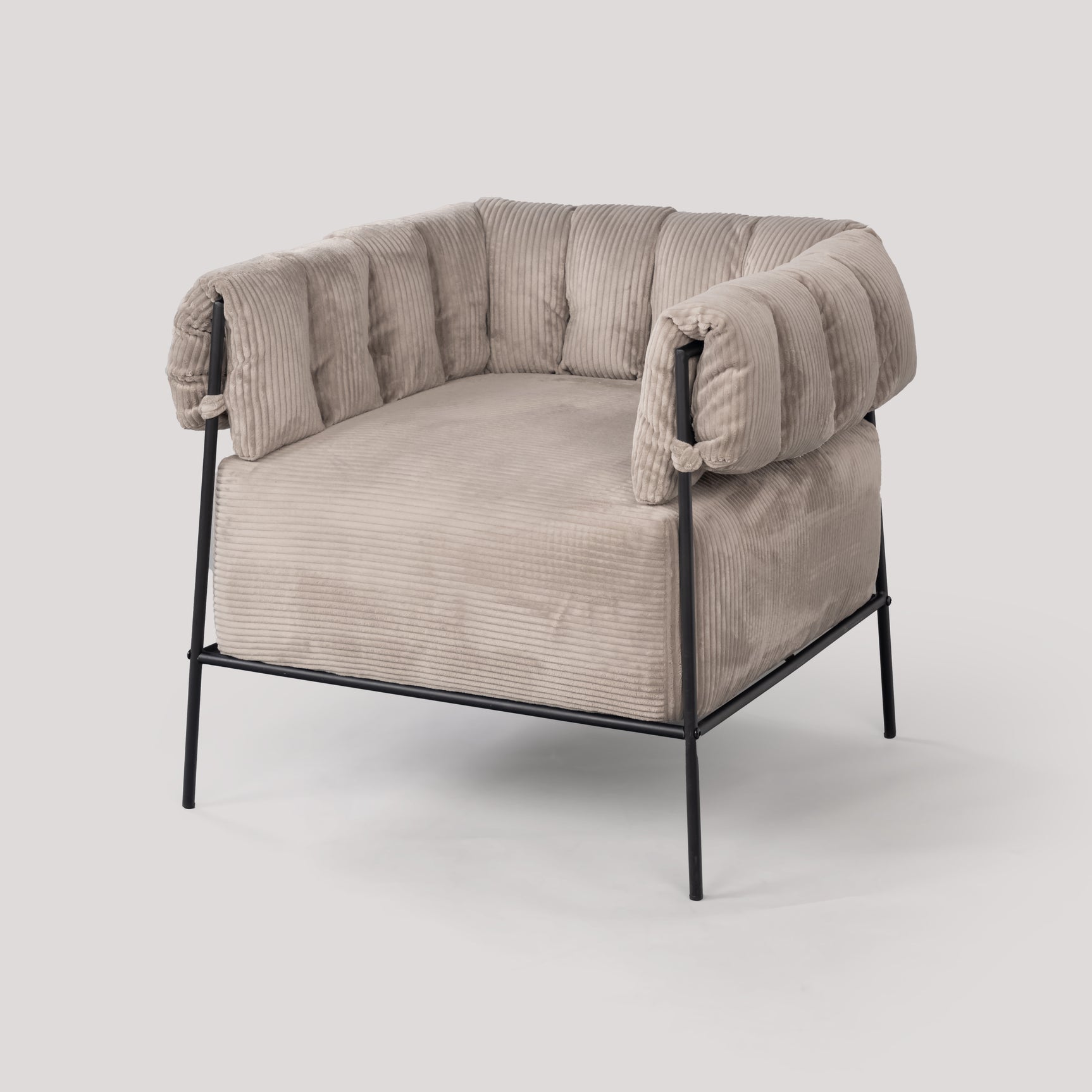 Fauteuil lounge avec accoudoirs en velours côtelé taupe clair - DOMCO