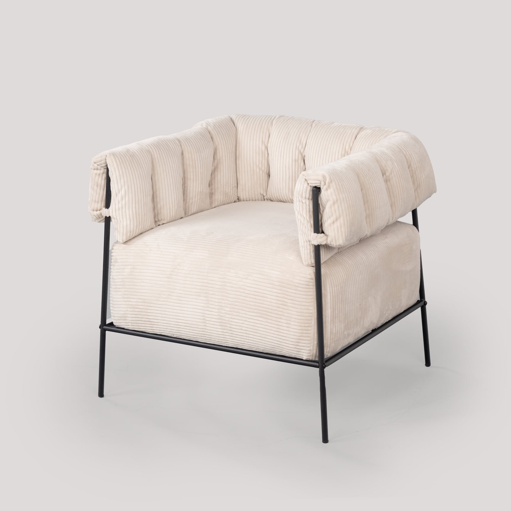 Lounge armchair with armrests in beige corduroy - DOMCO