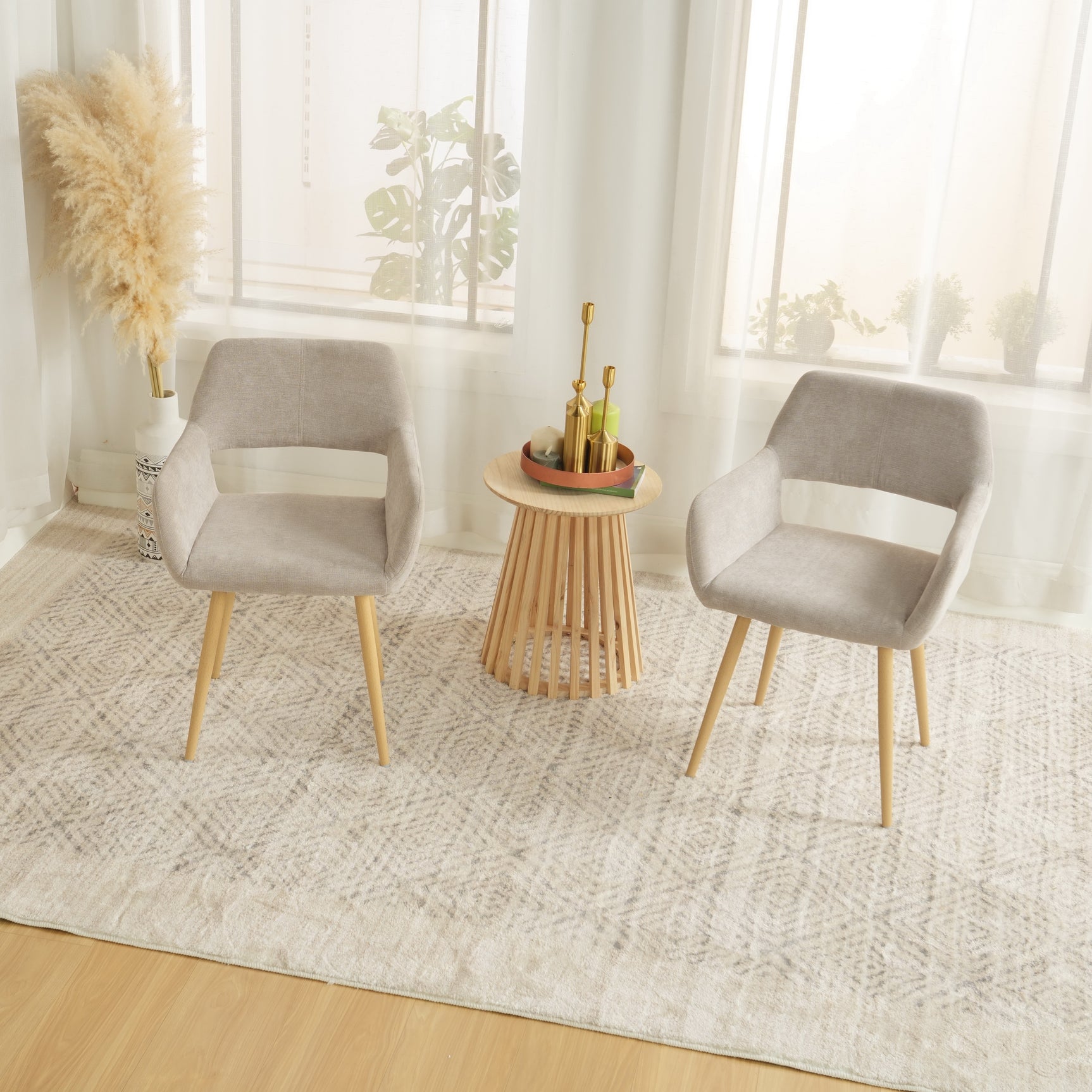 Conjunto de 2 sillones de comedor escandinavos con reposabrazos en tela beige - CROMWELL