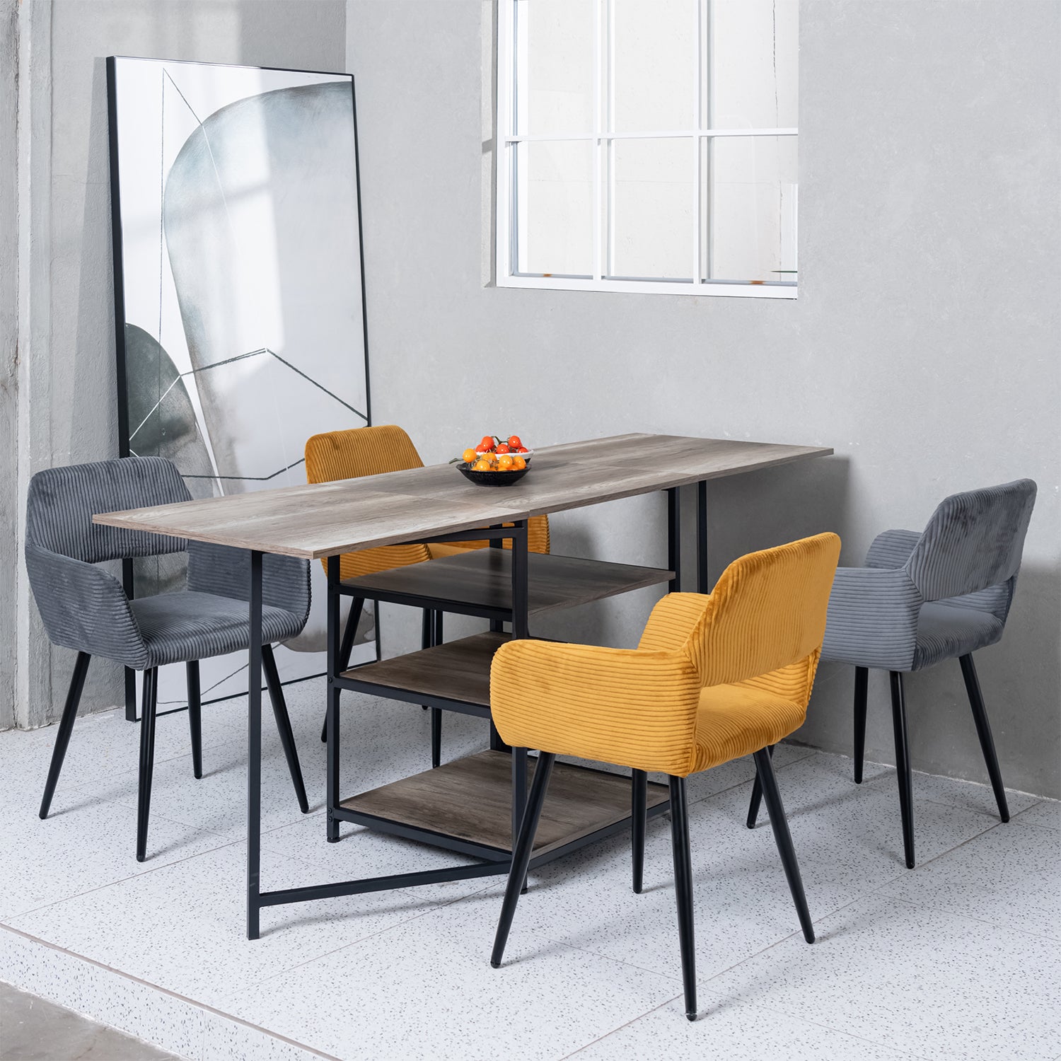 Set di 6 poltrone da pranzo scandinave con braccioli in velluto a coste giallo zafferano - CROMWELL CORDUROY