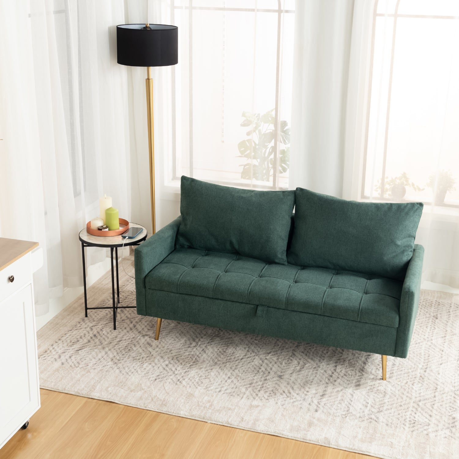 2-seater sofa in green fabric Scandinavian style - AHBARM