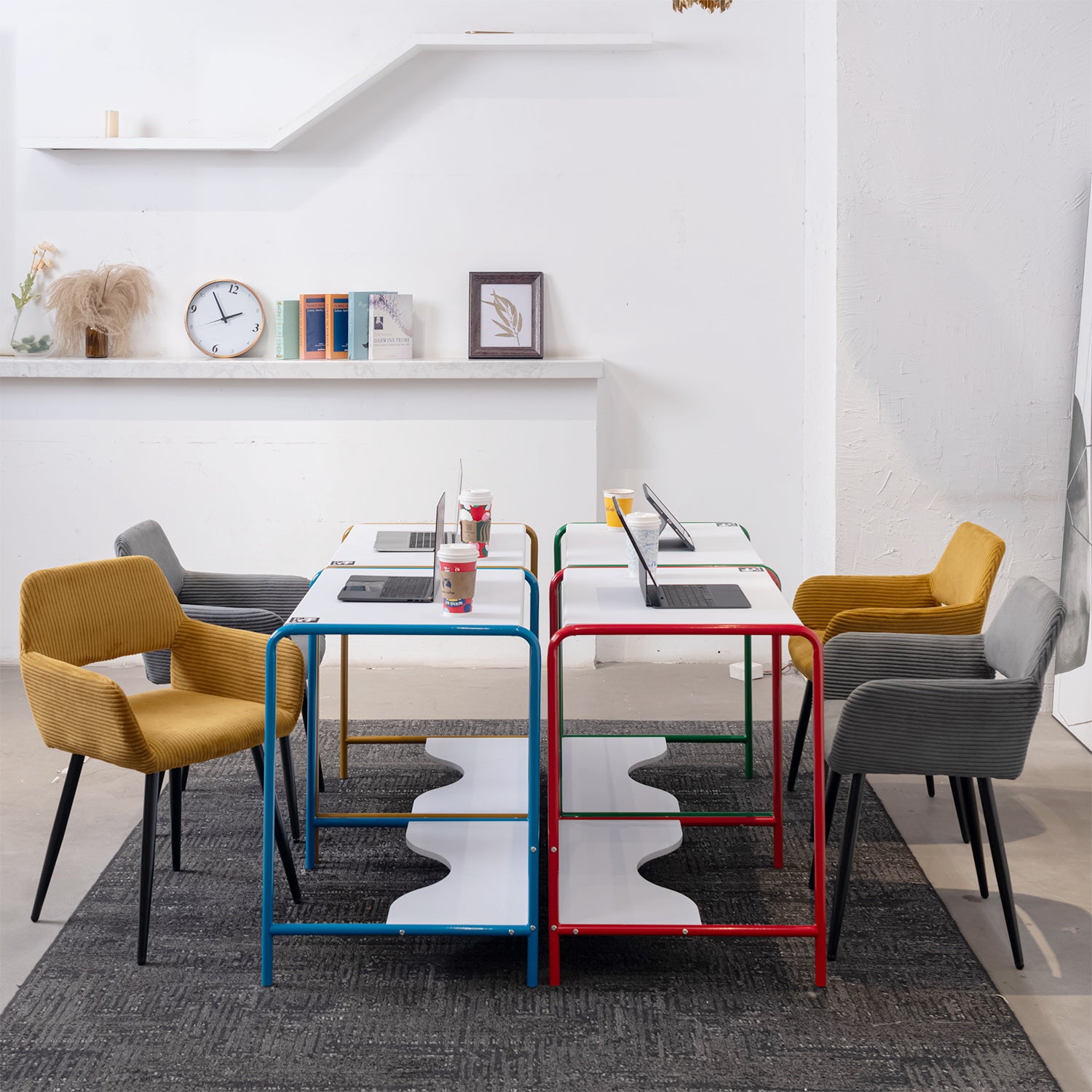 Lot de 4 fauteuils de salle à manger scandinaves avec accoudoirs en velours côtelé gris - CROMWELL CORDUROY