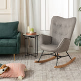 Fauteuil à bascule allaitement scandinave avec accoudoirs en tissu gris capitonné - EPPING