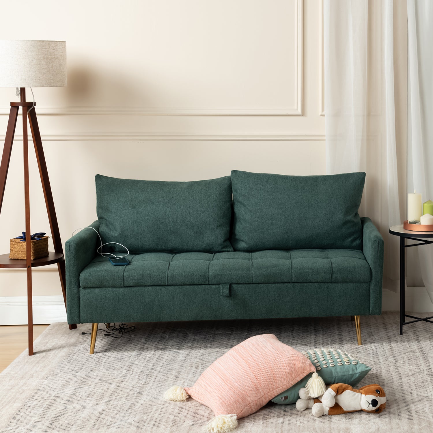 2-seater sofa in green fabric Scandinavian style - AHBARM