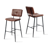 Set of 2 industrial bar stools with back in brown oiled leather - POMONA BAR