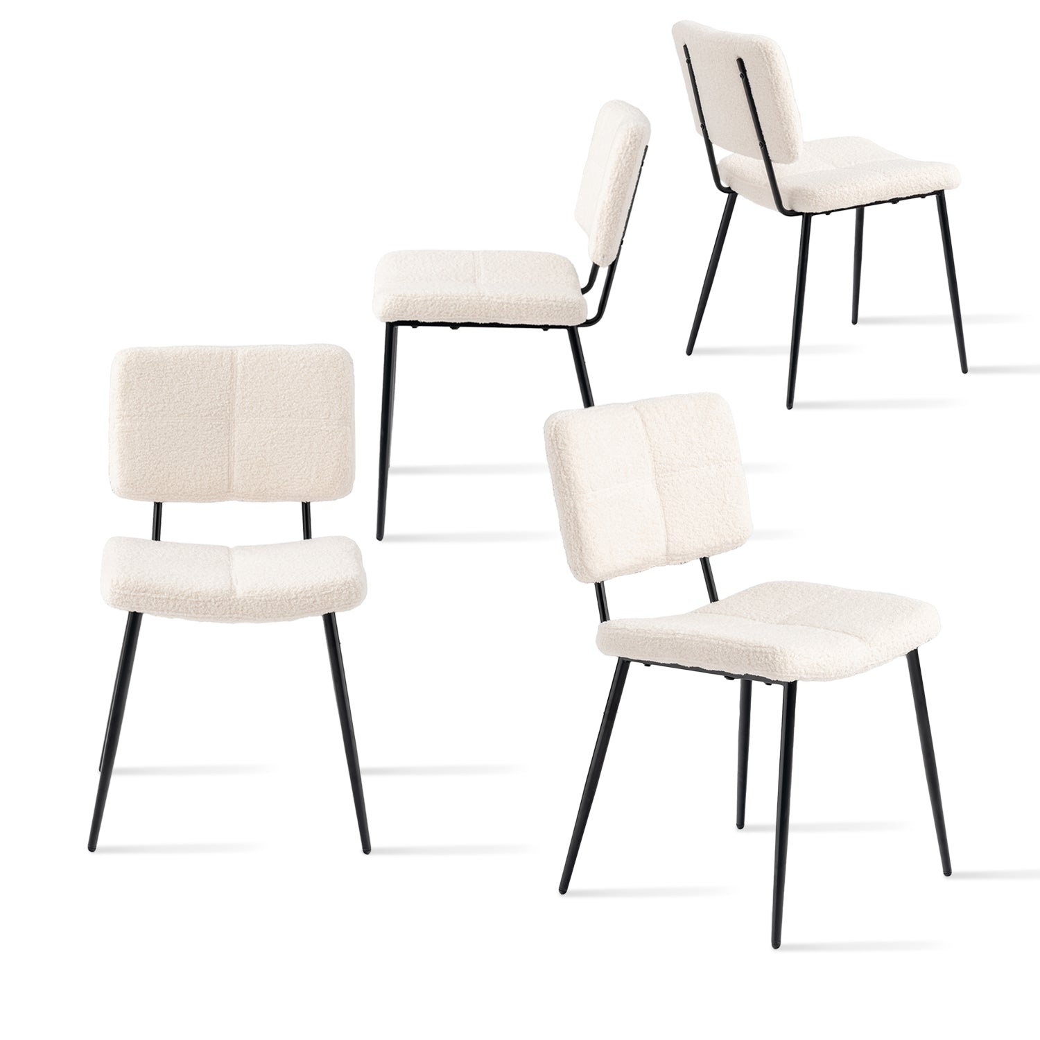 Lot de 4 chaises de salle à manger industrielles en tissu mouton boulette beige - POMONA