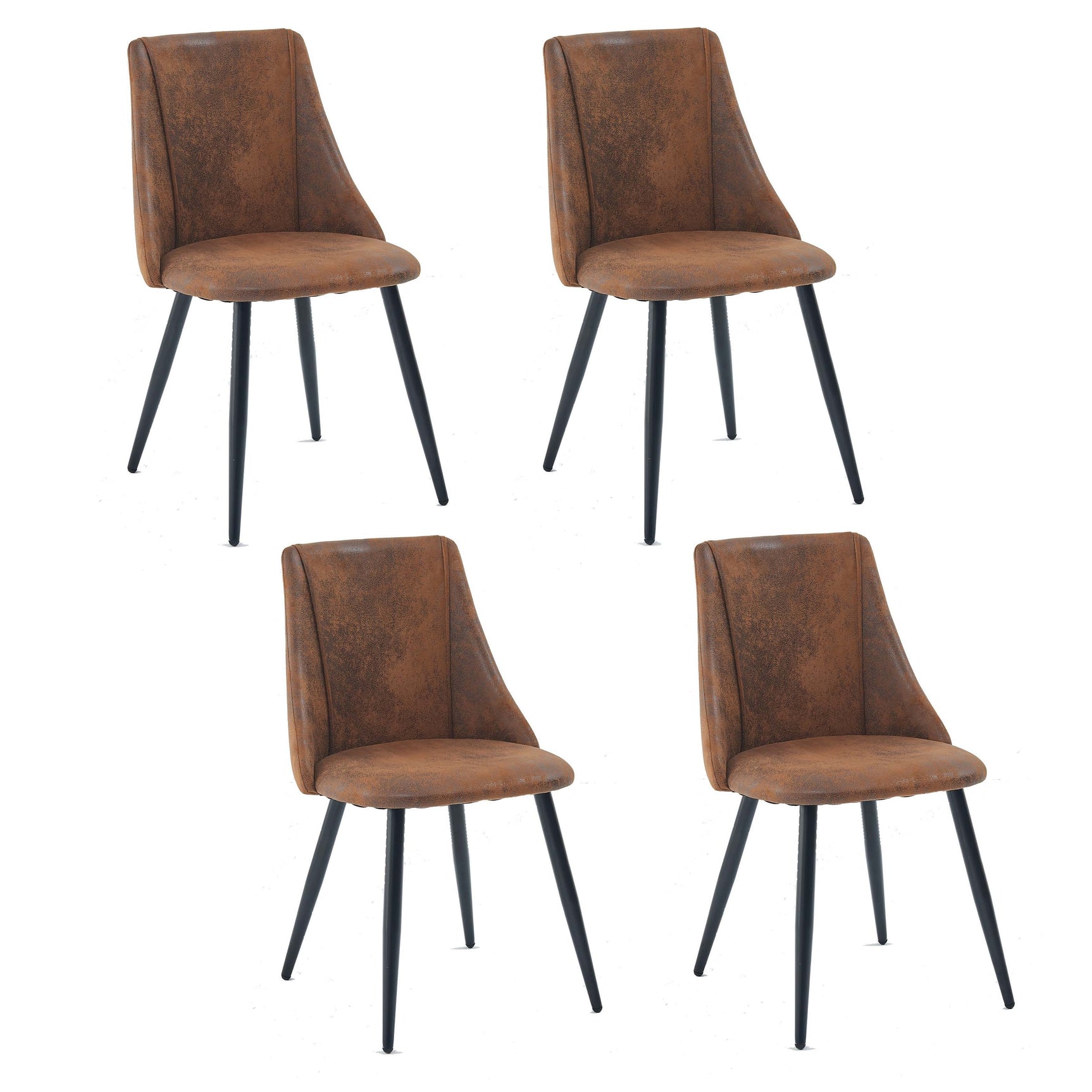 Set of 4 retro dining room chairs, industrial style, in suede fabric, black metal legs - SMEG SUEDE BROWN 4PCS